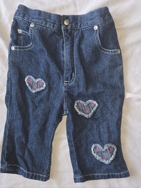 Starting Out Vintage Y2k Dark Blue Denim Jeans with Heart Patches 24 Months
